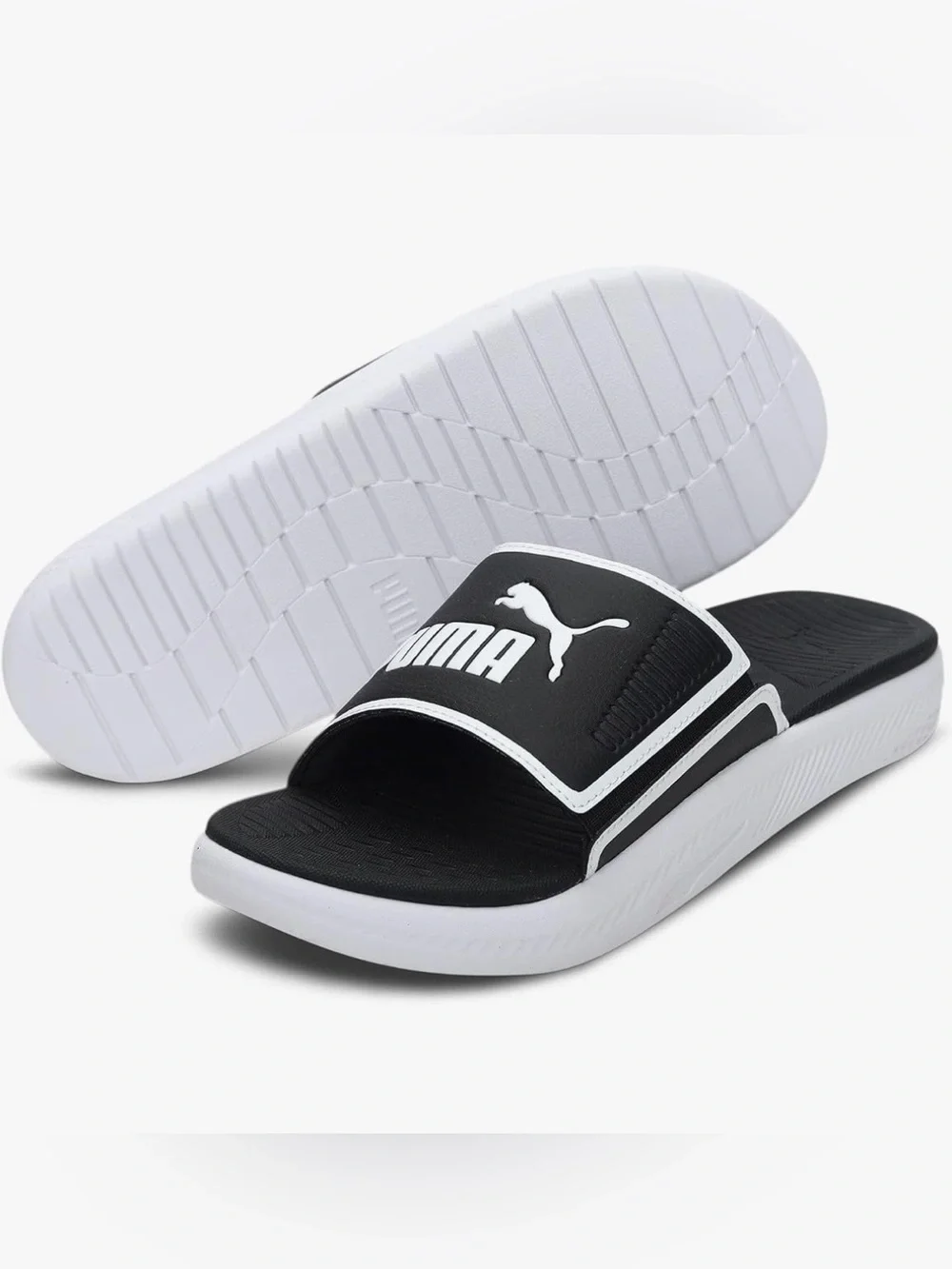Puma Black and White Slide Sandals